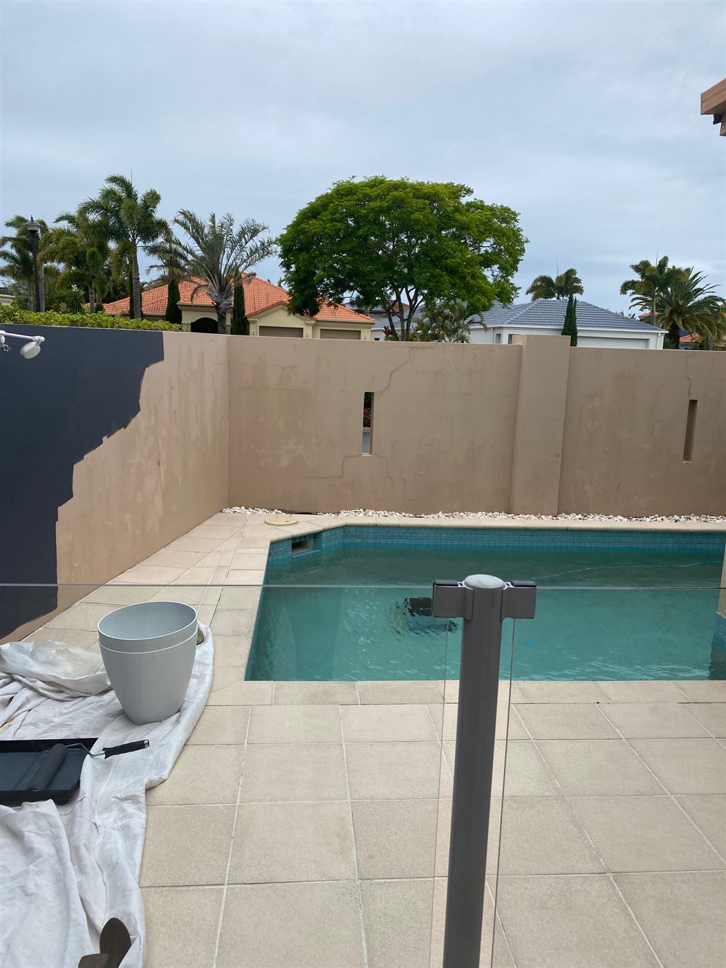 Rendered boundary wall before repainting
